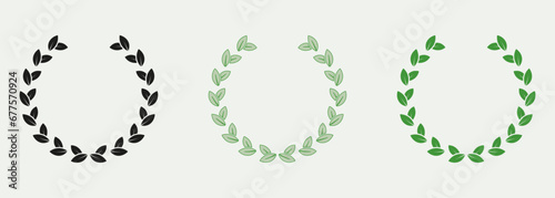 Foliate Round Vintage Victory Emblem. Chaplet, Laurel Wreath Color Icon Set. Winner Award Symbol Collection. Green Leaf Pictogram. Circle Greek Olive Tree Branch. Isolated Vector Illustration