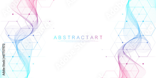 Modern Health care or medical background design. Health care innovation concept. Horizontal header web banner. Abstract geometric background with hexagon shapes for medicine, science, chemistry.