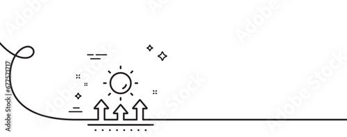 Sun protection line icon. Continuous one line with curl. Uv protect sign. Sunscreen effect symbol. Sun protection single outline ribbon. Loop curve pattern. Vector