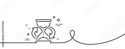 Time hourglass refresh line icon. Continuous one line with curl. Sand watch sign. Hourglass single outline ribbon. Loop curve pattern. Vector