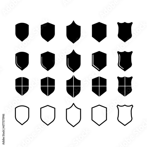 Shield icons. Silhouette, different shields for protection design, set of isolated shields. Vector icons