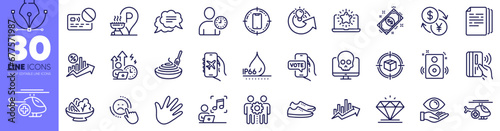 Shoes, Contactless payment and Time management line icons pack. Card, Cyber attack, Health eye web icon. Currency exchange, Payment, Grill place pictogram. Pasta dish, Flight mode, Music. Vector
