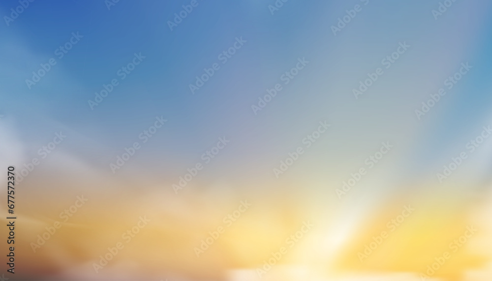 Fototapeta premium Sunset Sky Background,Morning Sunrise Cloud Orange,Yellow and Blue Sky in Sunny Summer,Vector Evening in Autumn,Nature Horizon Landscape field in Winter Sunlight