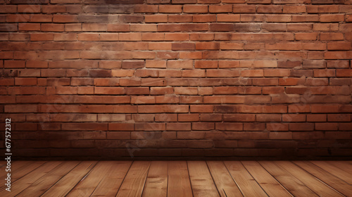 Wooden floor and brick wall. Background for products