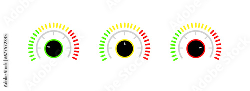 Speedometer icons. Flat, color, speedometer indicators icons. Vector icons
