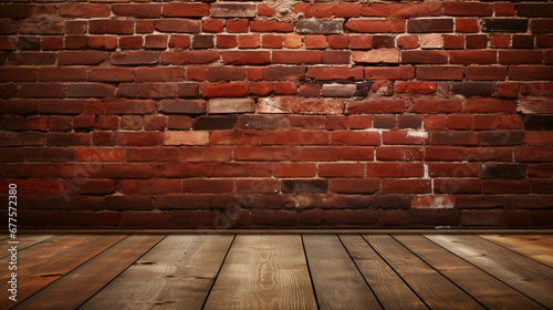 Wooden floor and brick wall. Background for products