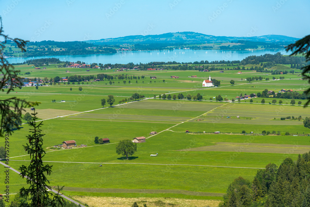 Fototapeta premium Aerial view of the countryside in the nearby of the famous castle named