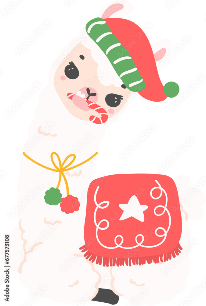 Christmas Llama cartoon illustration, Cute Alpaca with Santa Hat. Christmas Llama cartoon illustration, Cute Alpaca with Santa Hat.