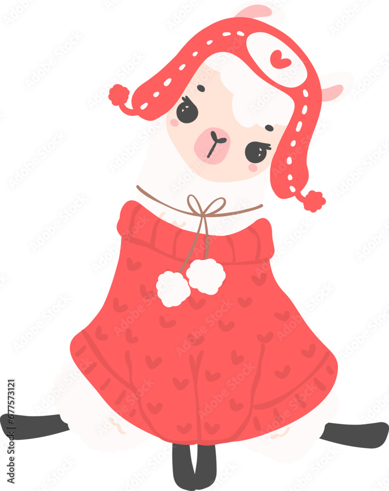 Christmas Llama cartoon illustration, Cute Alpaca with Santa Hat. Christmas Llama cartoon illustration, Cute Alpaca with Santa Hat.