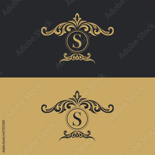 Luxury logo template, Luxury Smonogram logo template vector object for logotype or badge design. Trendy vintage royal ornament frame illustration, good for fashion boutique, alcohol or hotel brand. photo