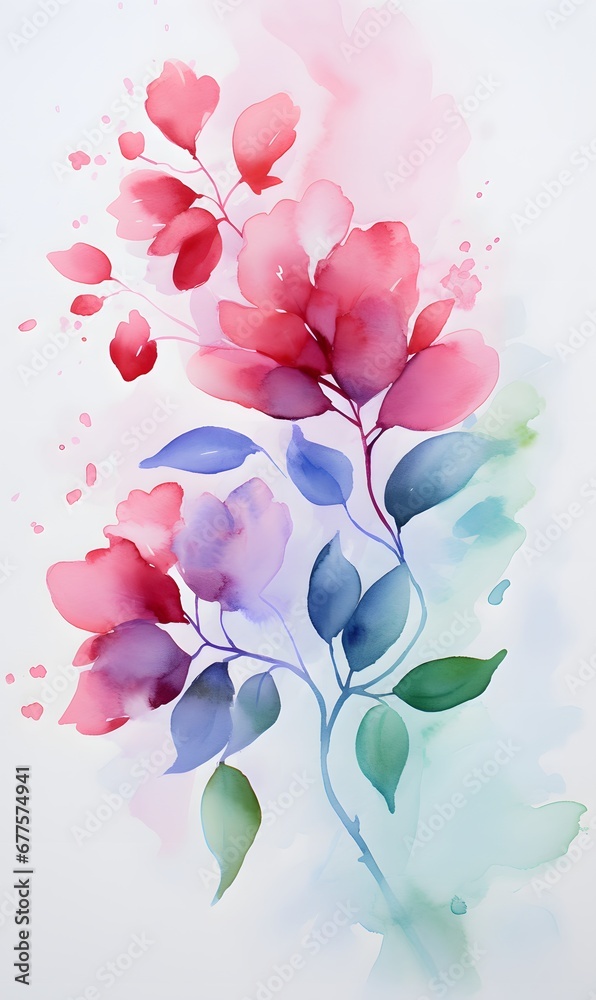 Fototapeta premium watercolor background with flowers, Generative AI