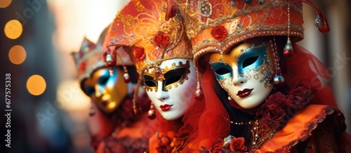 People in Italy love to celebrate tradition by adorning their beautiful faces with colorful masks at the Venice Carnival creating stunning portraits that capture the essence of the vibrant a