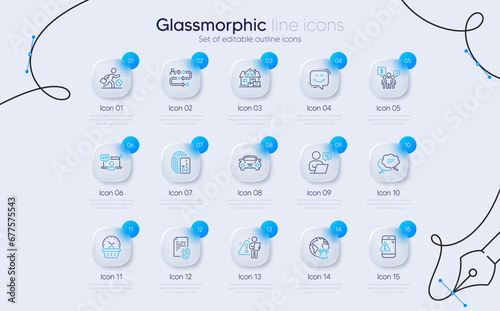 Set of Home moving, Jobless and Fingerprint line icons for web app. Smile chat, Vip access, Online discounts icons. Warning message, Search employee, Text message signs. Last minute, Car, Card. Vector