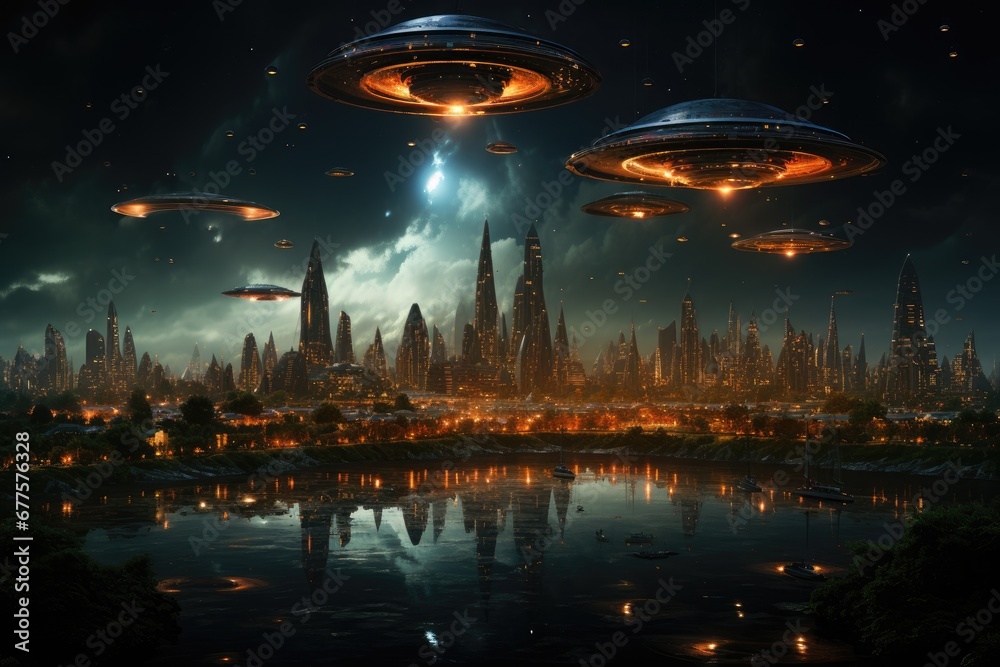 An intense encounter as a military aircraft approaches an unidentified flying object over a vast ocean by Generative AI An intense encounter as a military aircraft approaches an unidentified flying object over a vast ocean by Generative AI