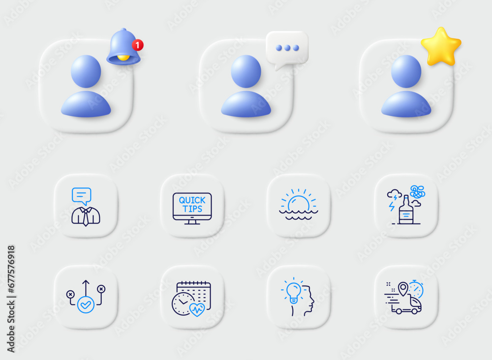 Sunset, Idea and Web tutorials line icons. Placeholder with 3d star, reminder bell, chat. Pack of Support service, Alcohol addiction, Cardio calendar icon. Vector Sunset, Idea and Web tutorials line icons. Placeholder with 3d star, reminder bell, chat. Pack of Support service, Alcohol addiction, Cardio calendar icon. Vector