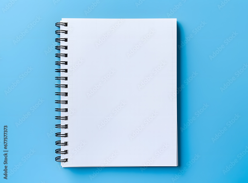Blank spiral notebook over blue background Blank spiral notebook over blue background