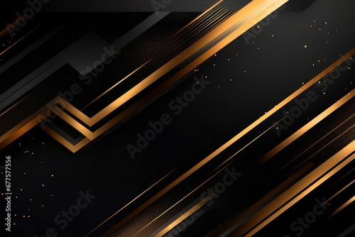 Abstract black and gold lines and shapes background, Generative AI