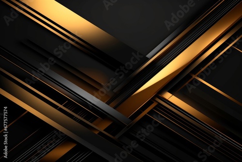 Abstract black and gold lines and shapes background, Generative AI