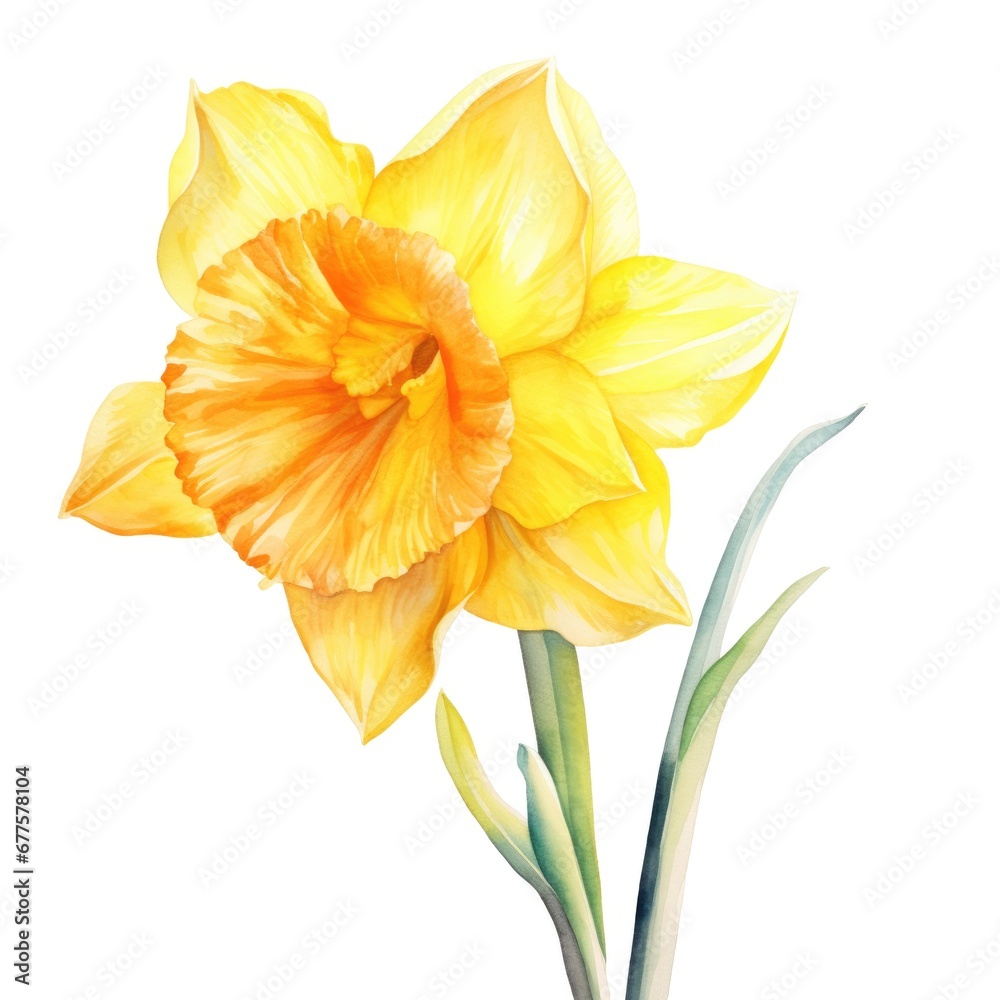 watercolor daffodil flowers illustration on a white background.