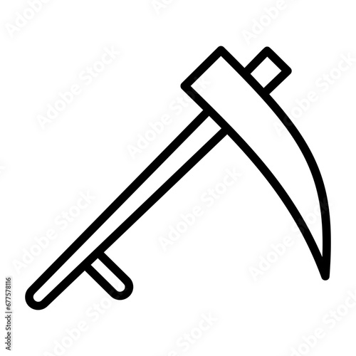 Mowing tool, reaping blade, grass cutter, curved blade, harvesting scythe icon and easy to edit.