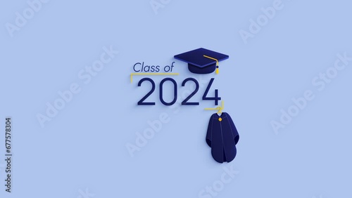 Class of 2024 graduation video animation, cap and gown.	