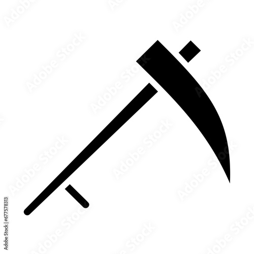Mowing tool, reaping blade, grass cutter, curved blade, harvesting scythe icon and easy to edit.