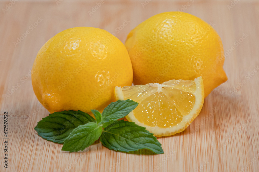 lemons  and mint on a table