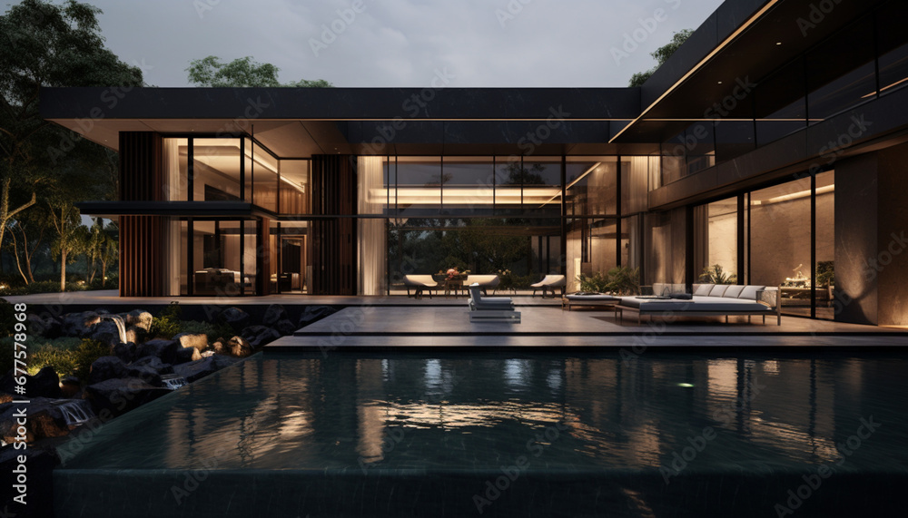 Obraz premium pool at night Generated by AI