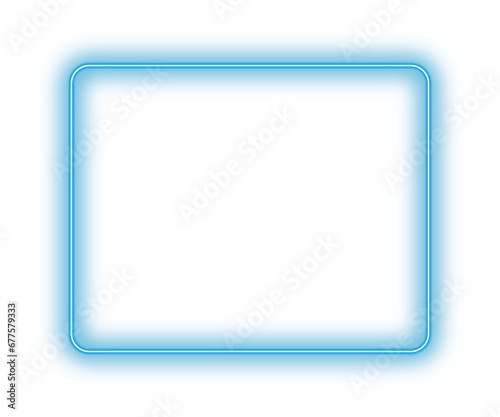 Luminous neon style frame with transparent background, light blue