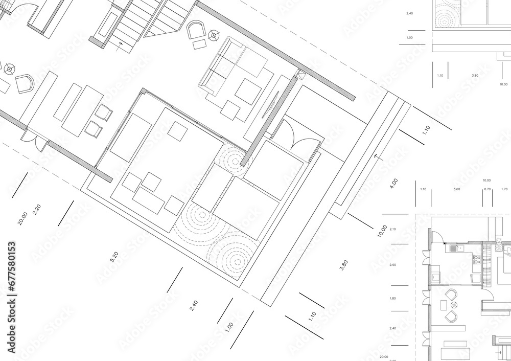 Floor plan designed building on the drawing. Floor plan designed building on the drawing.
