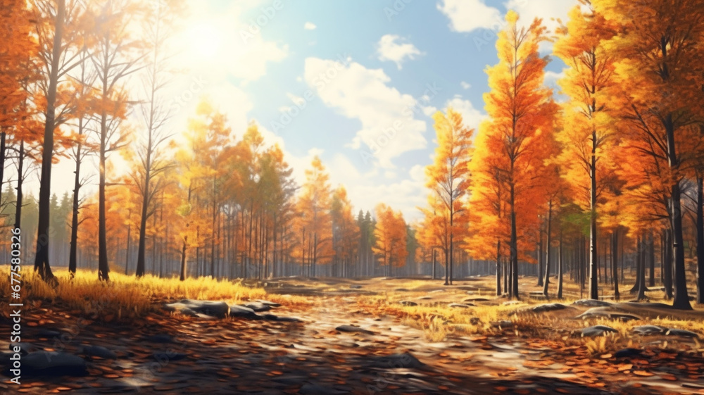 Beautiful autumn forest landscape. forest in autumn season, watercolor style