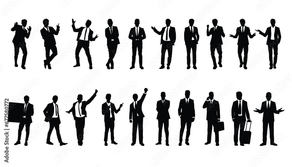 Set of businessman silhouette, isolated on white background	