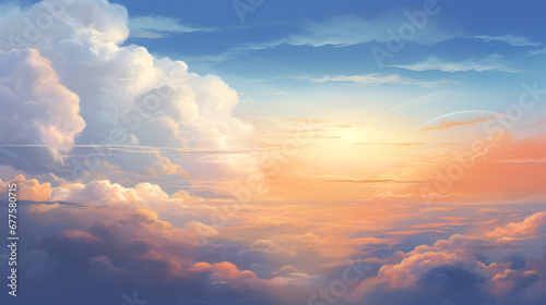 Heavenly sky. Sunset above the clouds abstract illustration