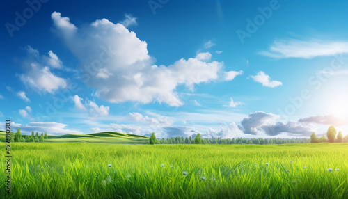 green grass and blue sky generating by AI technology