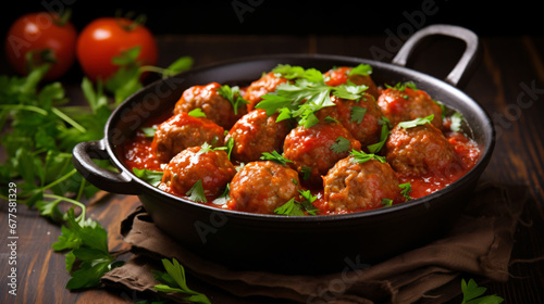 Homemade meatballs in tomato sauce with parsley
