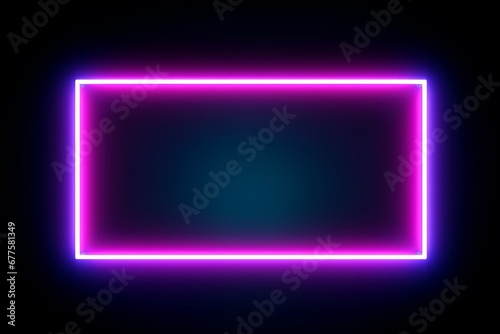 Square rectangle picture frame with two tone neon color motion graphic on isolated black background. Blue and pink light moving for overlay element. 3D illustration. Empty copy space, Generative AI