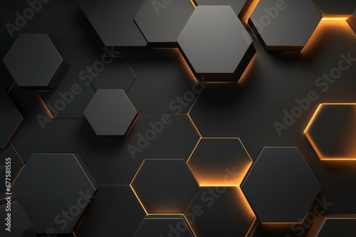 Abstract gray and gold hexagon shapes background, Generative AI