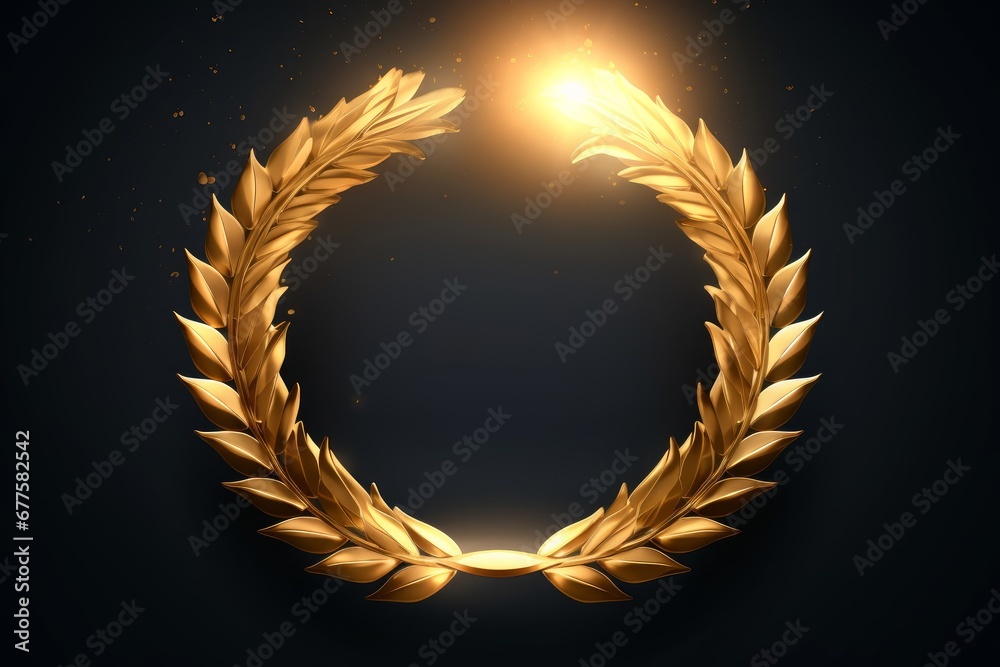 Golden ring and laurel wreath with light effect, Generative AI - obrazy, fototapety, plakaty 