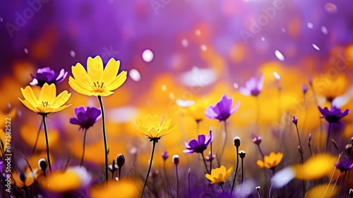 floral blooming yellow purple enchanting illustration garden green, blue plant, colorful beautiful floral blooming yellow purple enchanting