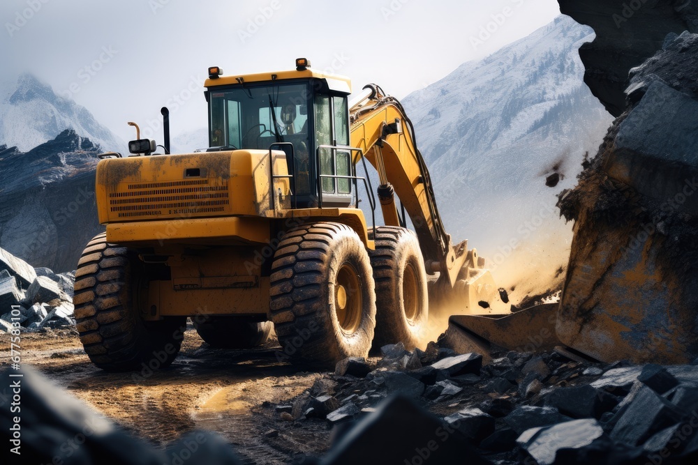 An excavator is working in the mine, A construction heavy. An excavator is working in the mine, A construction heavy.