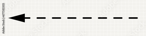 A thin straight black dotted arrow pointing to the left. Minimalistic illustration on the background of a notebook sheet.
