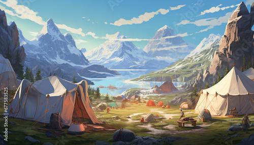 tent in the mountains generating by AI technology