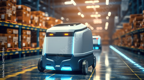 Autonomous mobile robots move goods indoors. Self-driving carts sort storage.