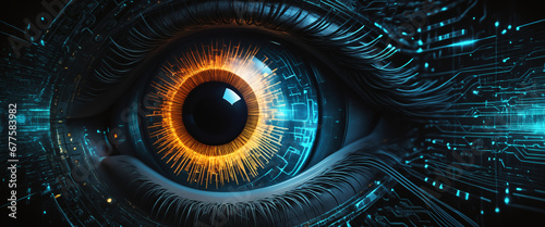 Electronic eye with digital artificial intelligence circuits concept