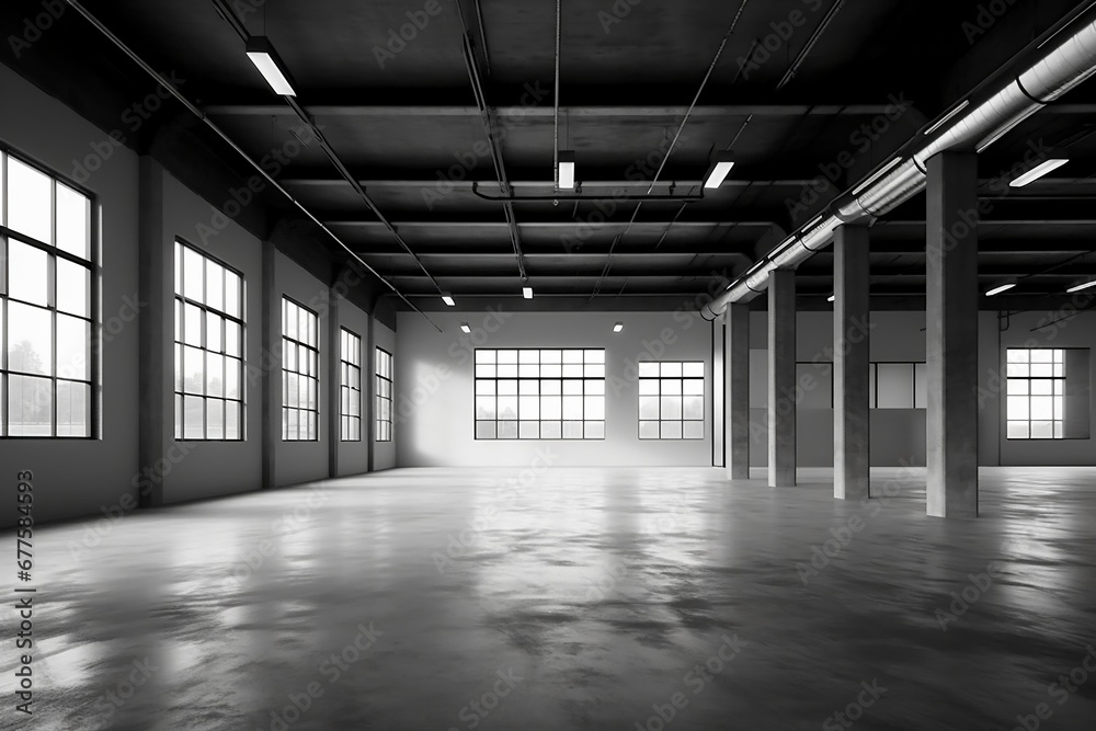Empty industrial unoccupied space interior Empty industrial unoccupied space interior