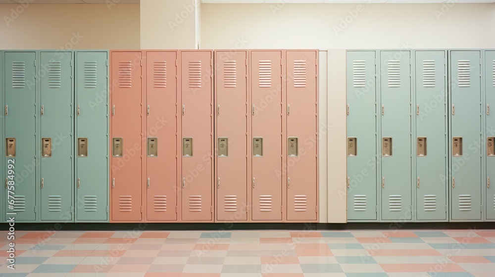 Generative AI, Row of high school lockers in the hallway, locker room	
 - obrazy, fototapety, plakaty 