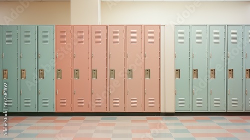 Generative AI, Row of high school lockers in the hallway, locker room 
