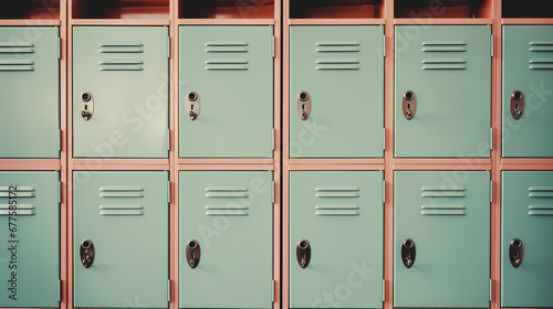 Generative AI, Row of high school lockers in the hallway, locker room	

