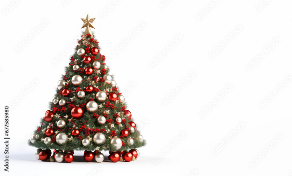 Christmas Tree with Beautiful Decorations, Surrounded by Gifts on a white Background Christmas Tree with Beautiful Decorations, Surrounded by Gifts on a white Background