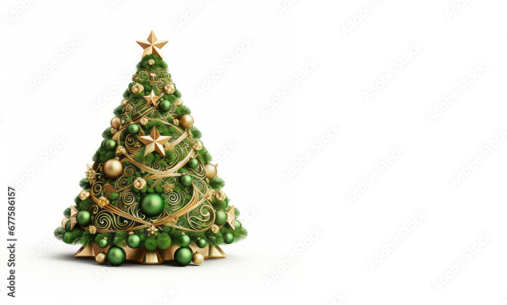 Christmas Tree with Beautiful Decorations, Surrounded by Gifts on a white Background
